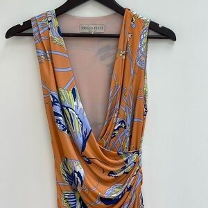 EMILIO PUCCI deep V draped ruched peach butterfly dress size 36 XS